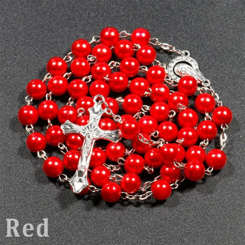 Vibrant Faux Pearl Rosary - Image 9