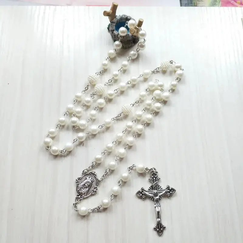 White Acrylic Pearl Rosary - Image 2