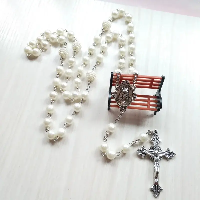 White Acrylic Pearl Rosary - Image 3