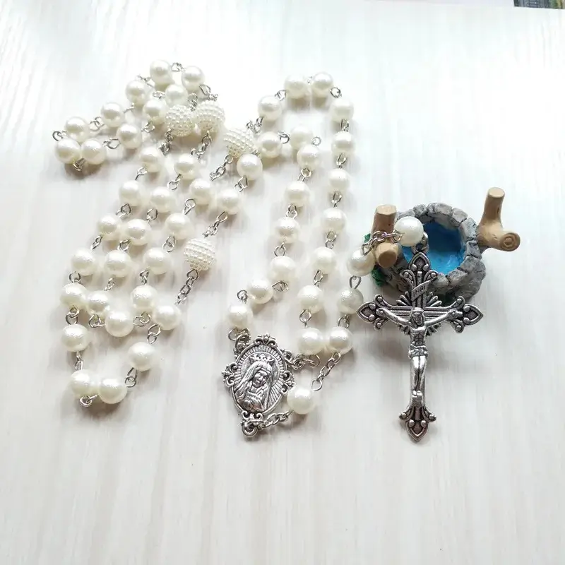 White Acrylic Pearl Rosary - Image 4