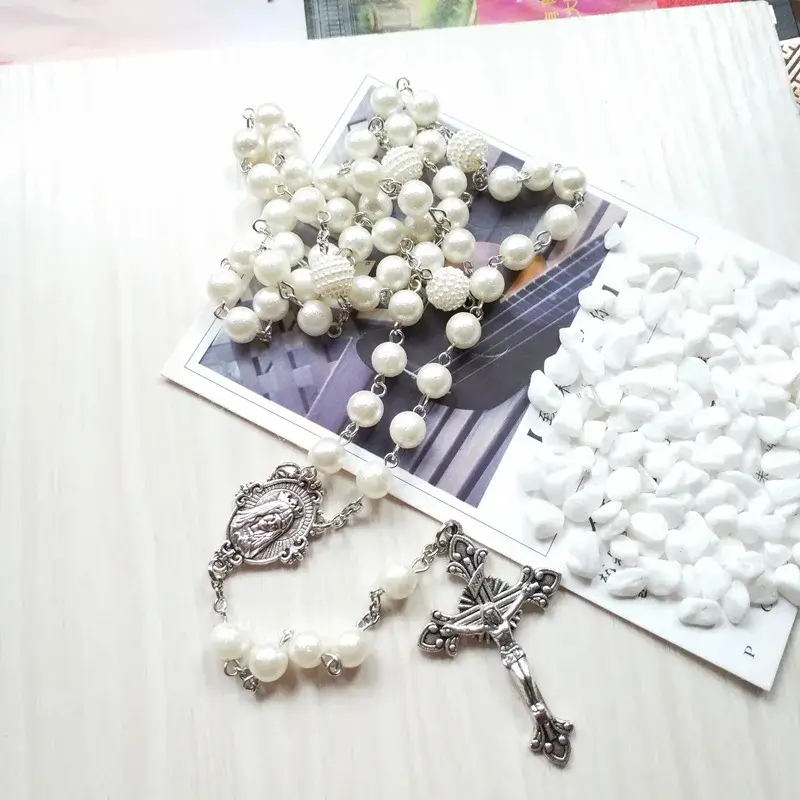 White Acrylic Pearl Rosary - Image 5
